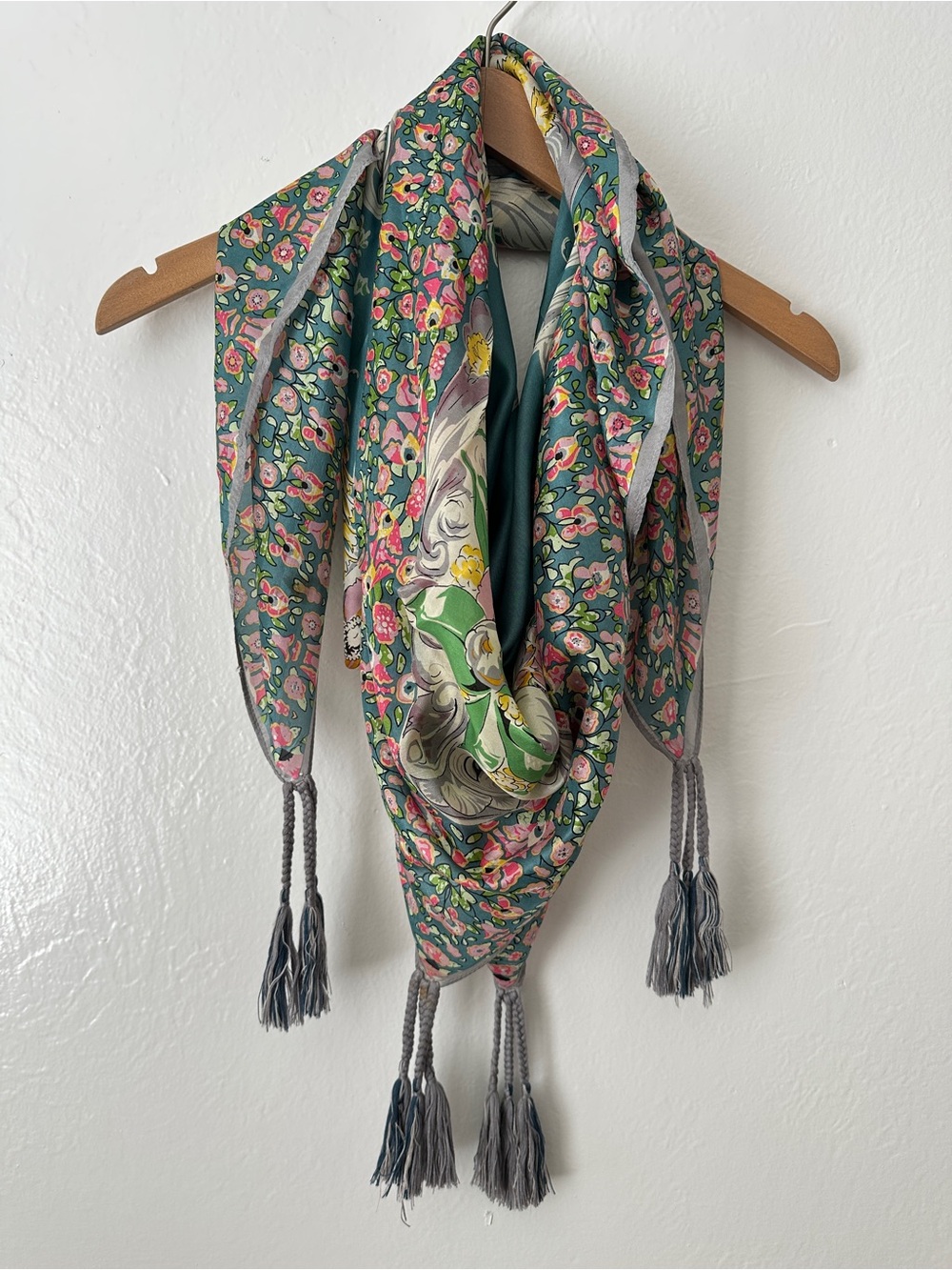 Johnny Was Silk Floral Tassel Scarf